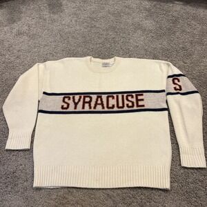 Vintage Cliff Engle 1980's White Ivory Syracuse Sweater Size XL 100% Cotton RARE